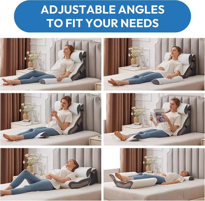 Ahpmeoa Wedge Pillow Set for After Surgery, Back Pillow for Bed Sitting up, 10-in-1 Foam Wedge Pillow for Acid Reflux & Back Pain Relief, Post Surgery Pillow for GERD & Snoring, White