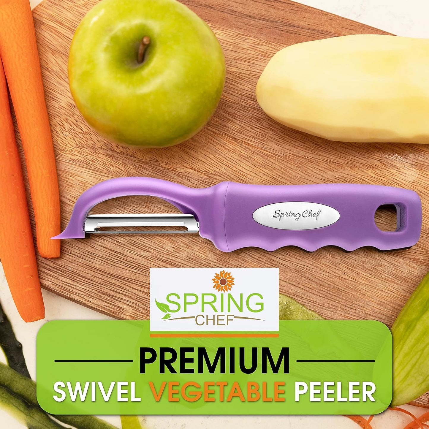 Spring Chef Swivel Potato Peeler for Kitchen w/ Soft Grip Handle, Mango | Premium Vegetable Peeler w/ Sharp Stainless Steel Blades, Multifunctional Food Peeler for Apple, Carrot, Cucumber, Fruit