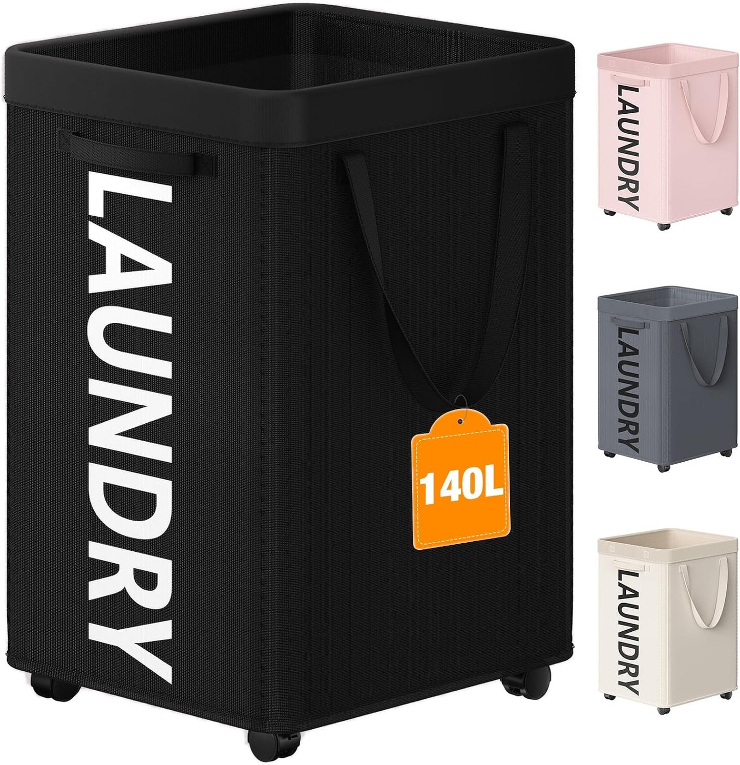 Optish Laundry Basket with Wheels, 90L Rolling Laundry Hamper with Wheels, Large Clothes Hamper on Wheel with Removable Mesh Bag for Bedroom, Dorm Room Essentials, Black