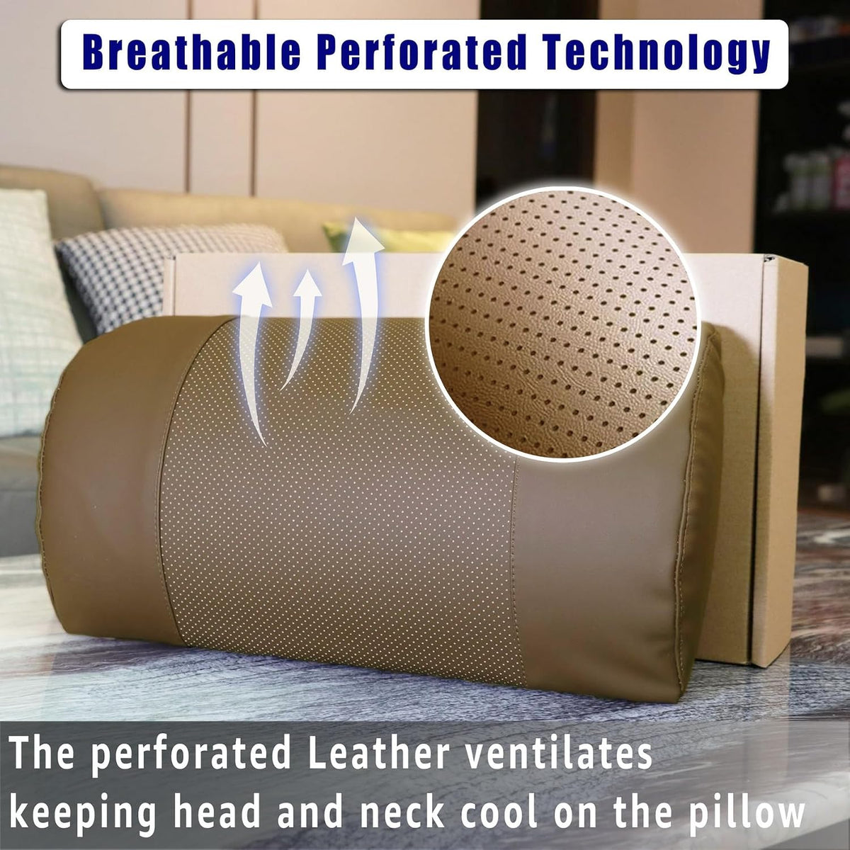 Breathable Perforated Leather Recliner Memory Foam Head Pillow - Non-Slip Base with Adjustable Neck Support in Chocolate, for Recliners, Sofas, and Loveseats, Ensuring Unmatched Relaxation