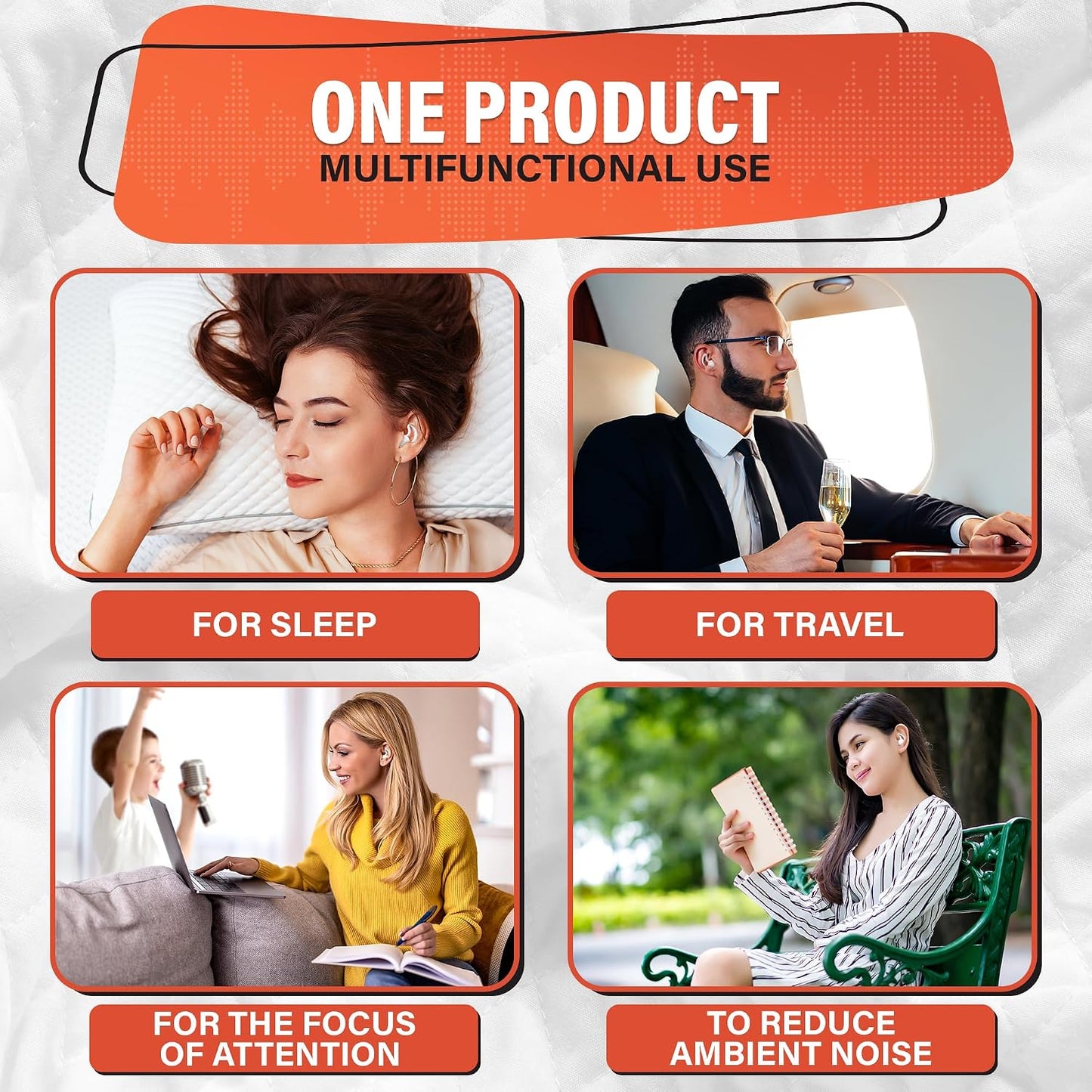 Reusable Ear Plugs for Sleeping - Noise Canceling Silicone Earplugs for Sleep, Reduce 40 dB, White Earplugs for Musicians Hearing Protection, Durable and Comfy, Good for Flying, Focus and Quiet Time
