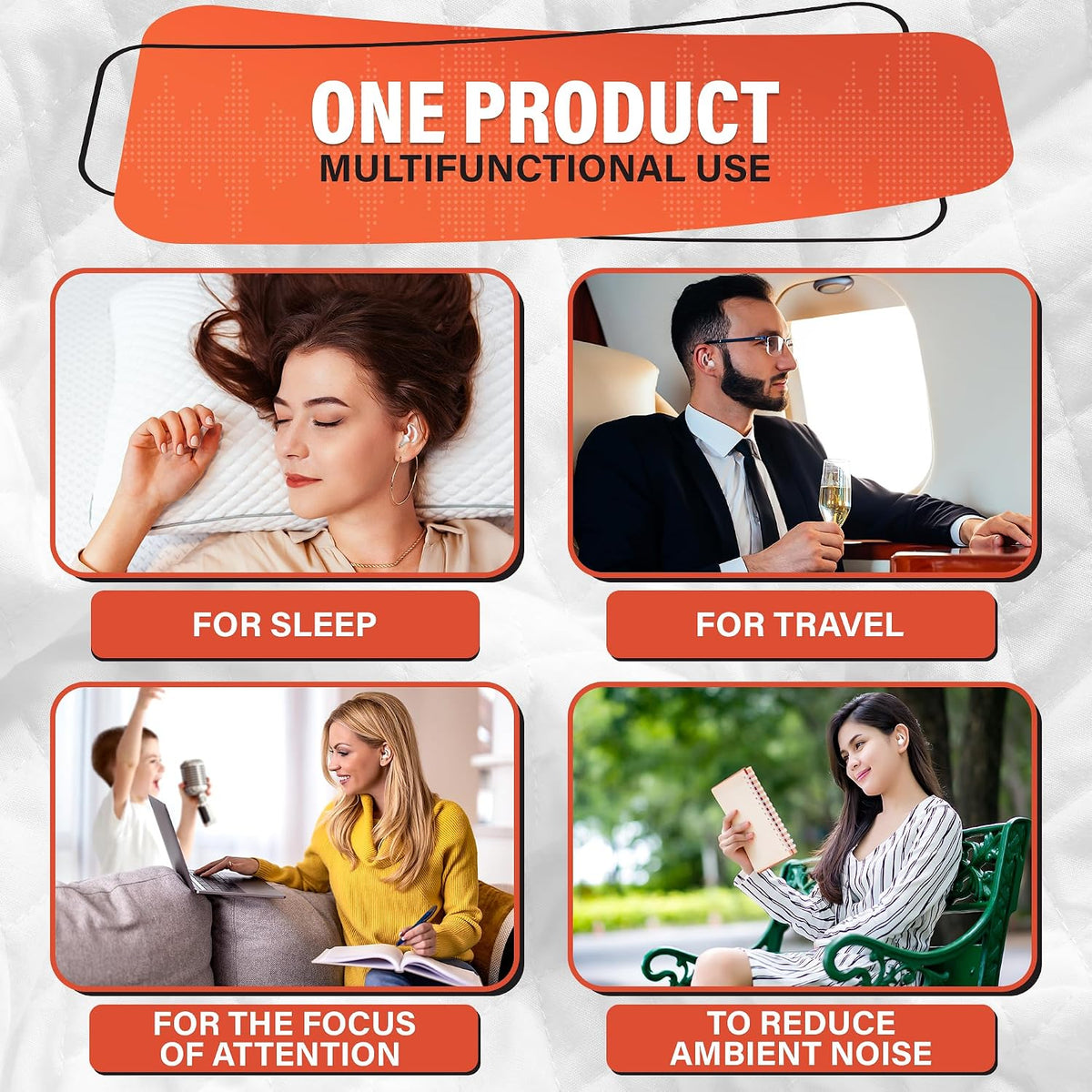 Reusable White Ear Plugs for Sleeping, Reduce 40 dB, Noise Canceling