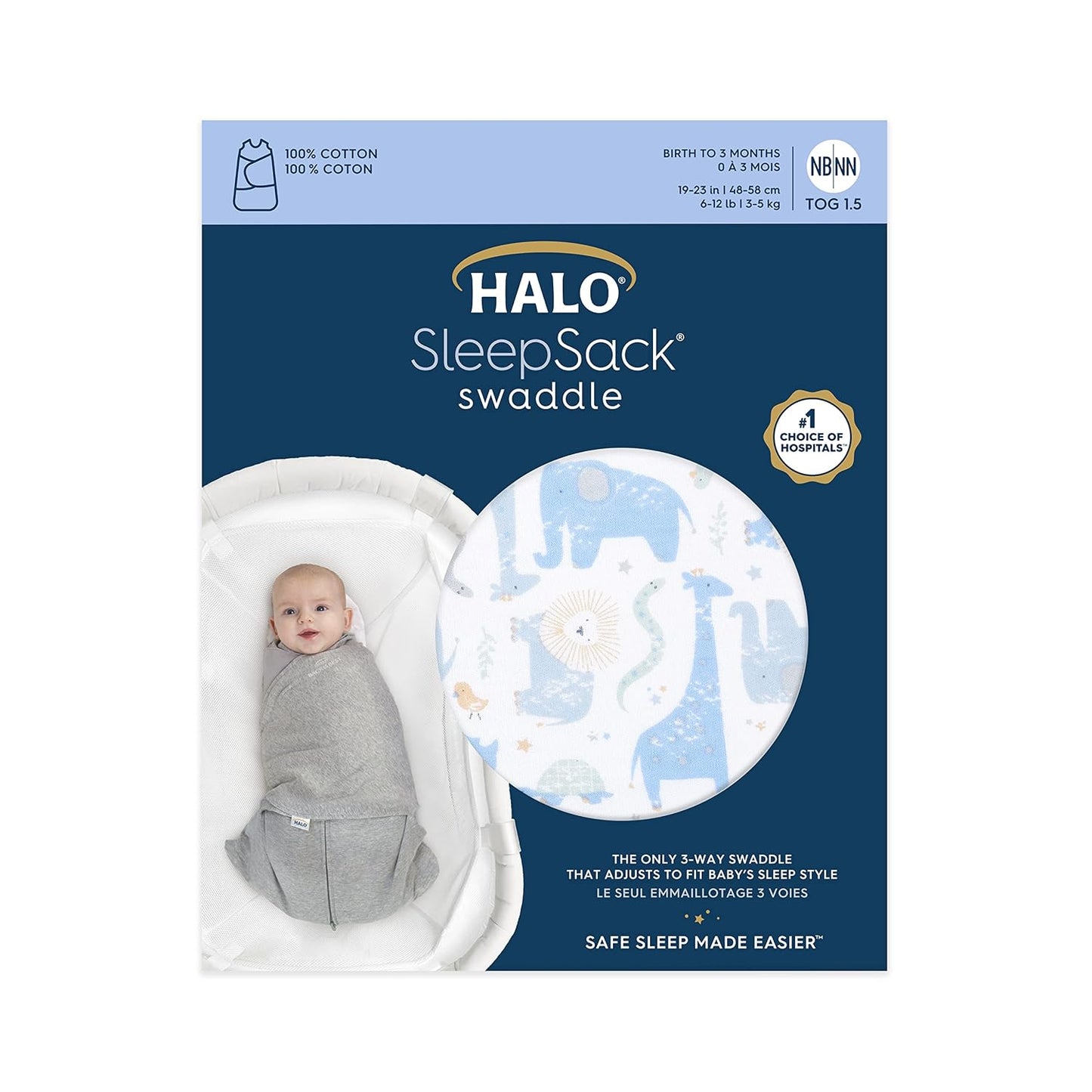 HALO 100% Cotton Sleepsack Swaddle, 3-Way Adjustable Wearable Blanket, TOG 1.5, Pink Floral, Newborn, 0-3 Months - Colors A