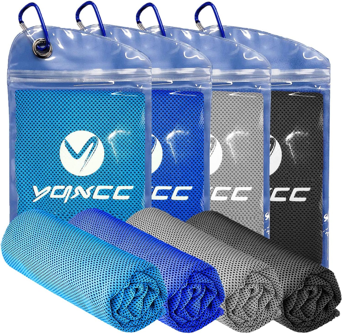 YQXCC 4 Pack Cooling Towels (47"x12"), Ice Cool Towels for Neck & Face | Soft Breathable Microfiber, Instant Cooling Neck Wraps, Ideal for Yoga, Golf, Gym, Running, Camping & Hot Weather