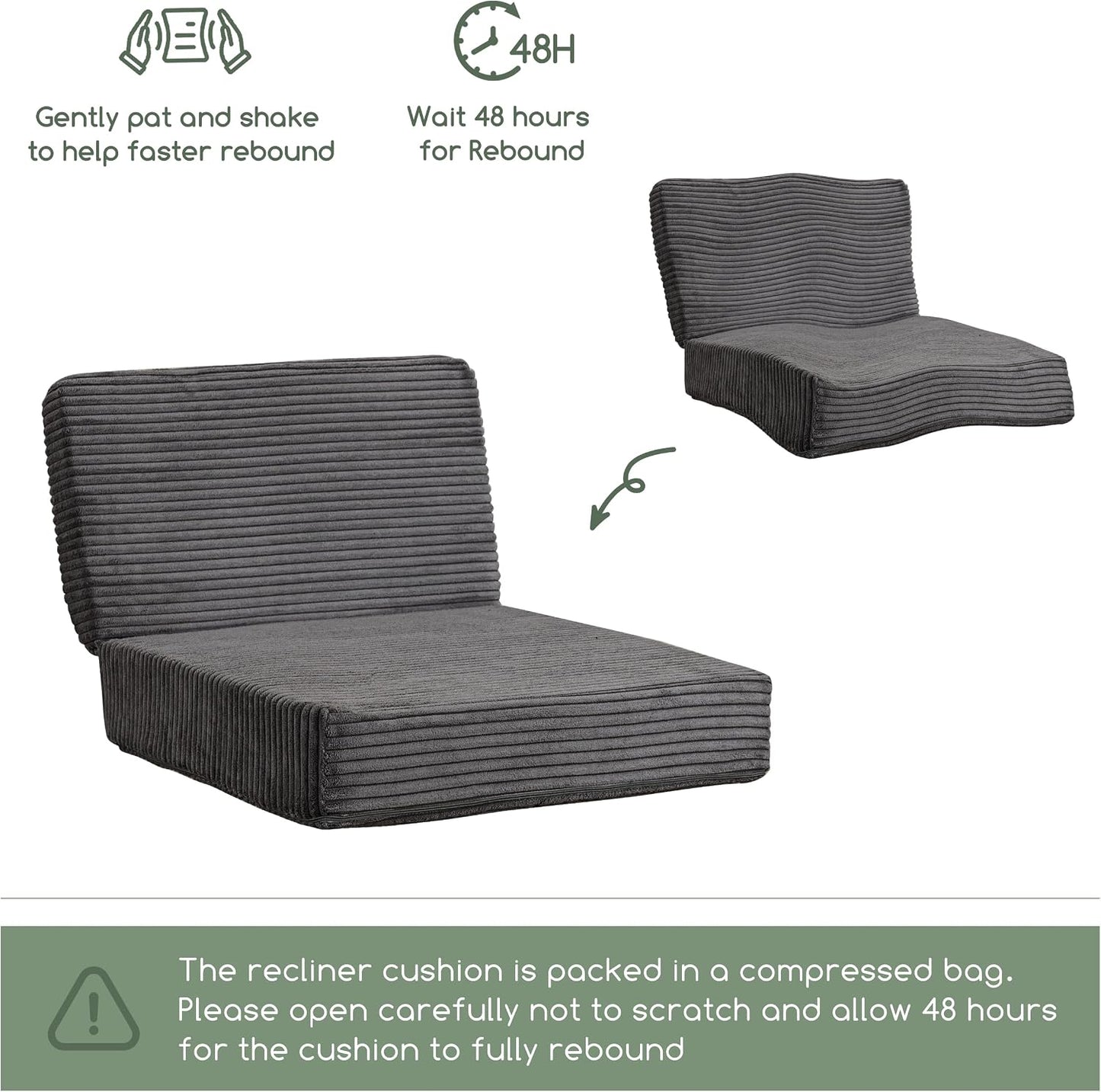 HIGOGOGO Corduroy Recliner Chair Cushion with Lumbar Support Pillow Soft Non-Slip 4" Thick Seat Pad Prevent Buttocks & Back Pain in Seniors (Beige, 12" Backrest)