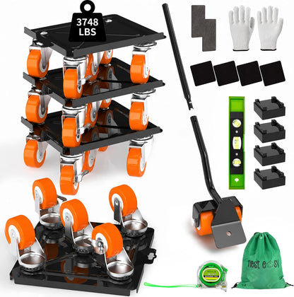 Heavy Duty Furniture Dolly 360 Rotate 5 Wheels 3000 Lbs Capacity 5.3x5.3 in | Furniture Movers with Green Wheels, Measure Tape & Leveler, Alloy Steel Furniture Lifter Tool for Smooth Home & Office Uses