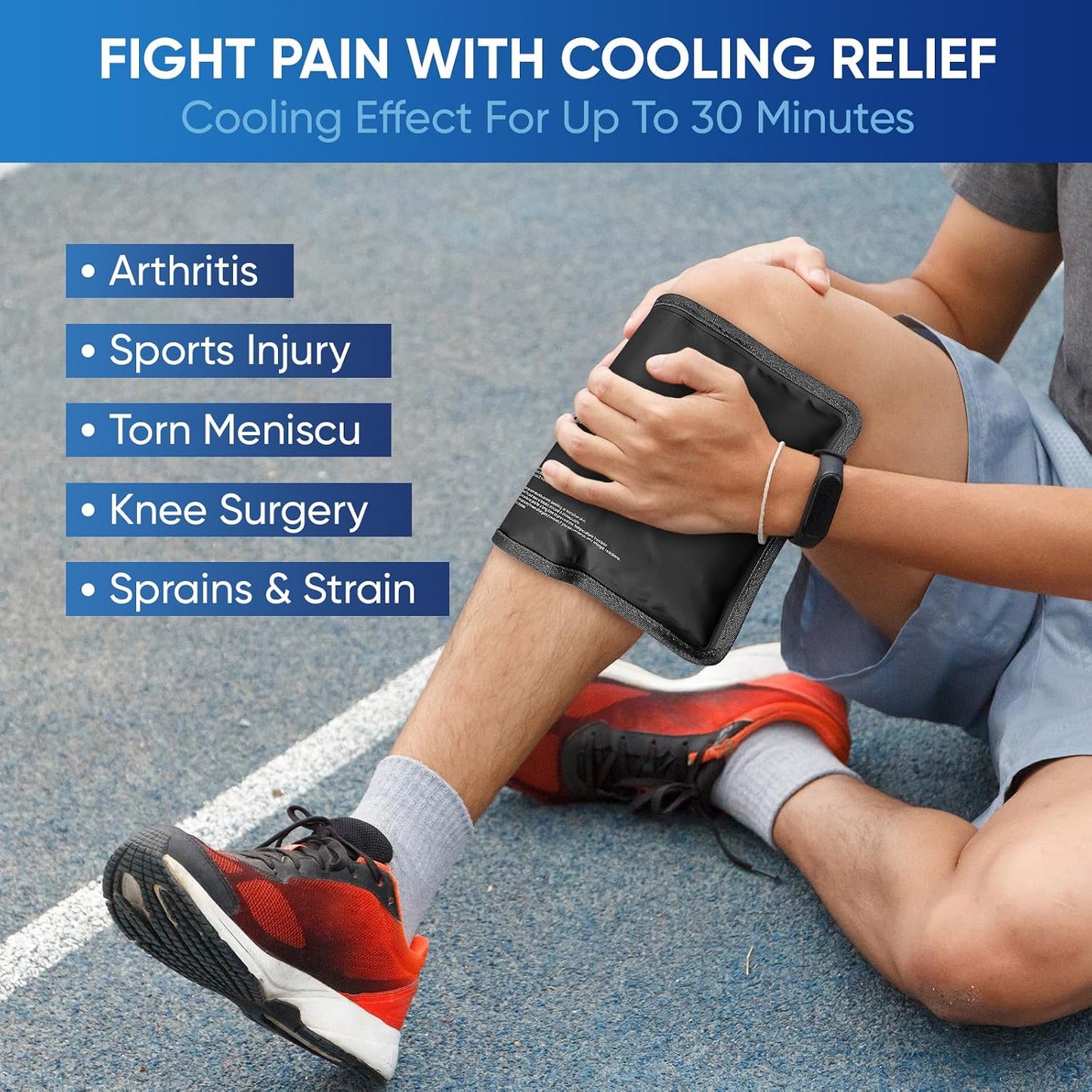 Gel Ice Packs for Injuries Reusable, Flexible Double Sided Cold Packs for Injuries, Ice Pack for Knee, Shoulder, Back, Hip, Leg, Arm (Blue, 8"x5.5", 1PK)