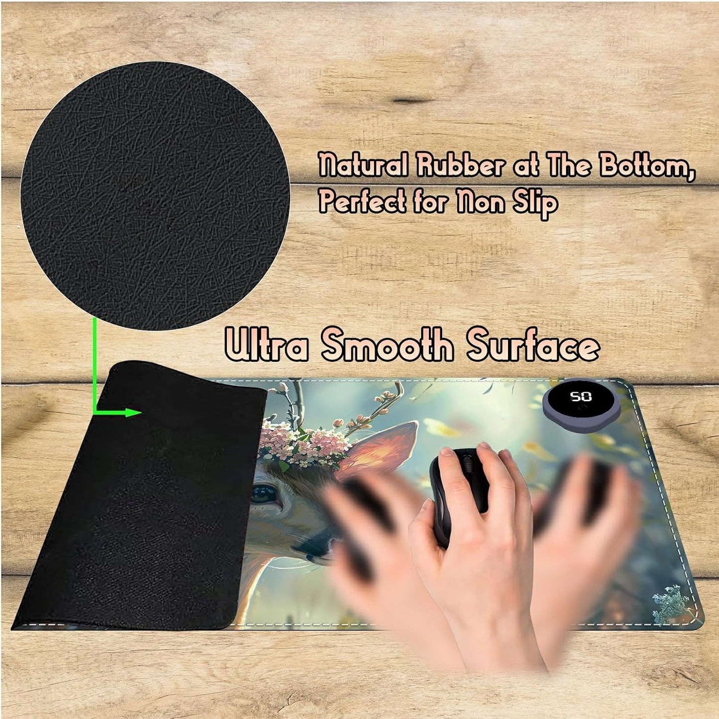 Heated Desk Pad Heated Large Mouse Pad, Electric Quickly Warm Desk Mat with 3 Levels Heating 3 Hours Auto Shut-Off, 31.5" x 13" Warm Gaming Mousepad Hand Foot Warmer, Baby Elephant