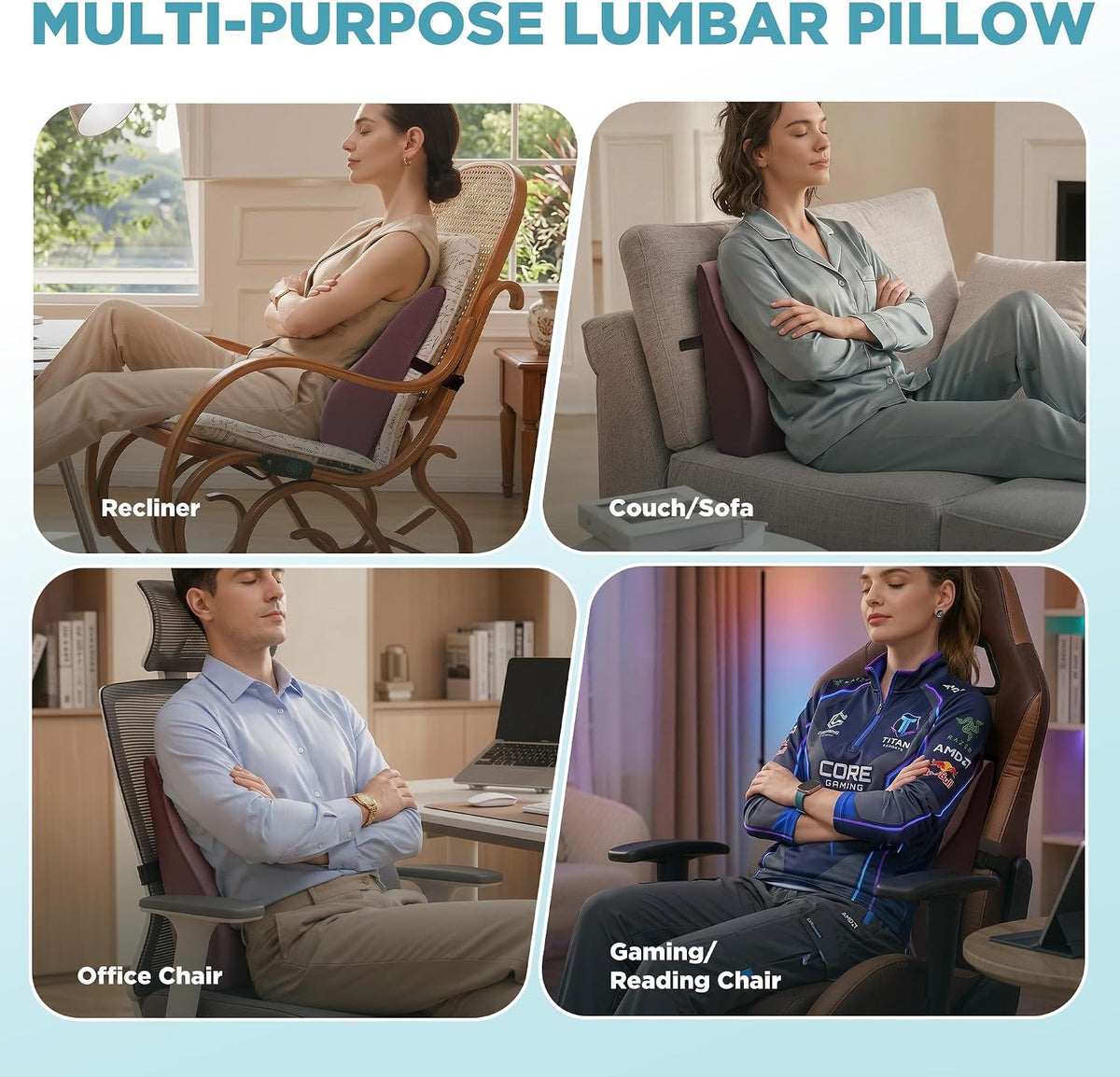 Dual-Layer Memory Foam Lumbar Support Pillow for Recliner, Grey