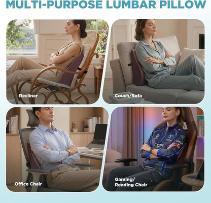 Dual-Layer Memory Foam Lumbar Support Pillow for Recliner, Grey