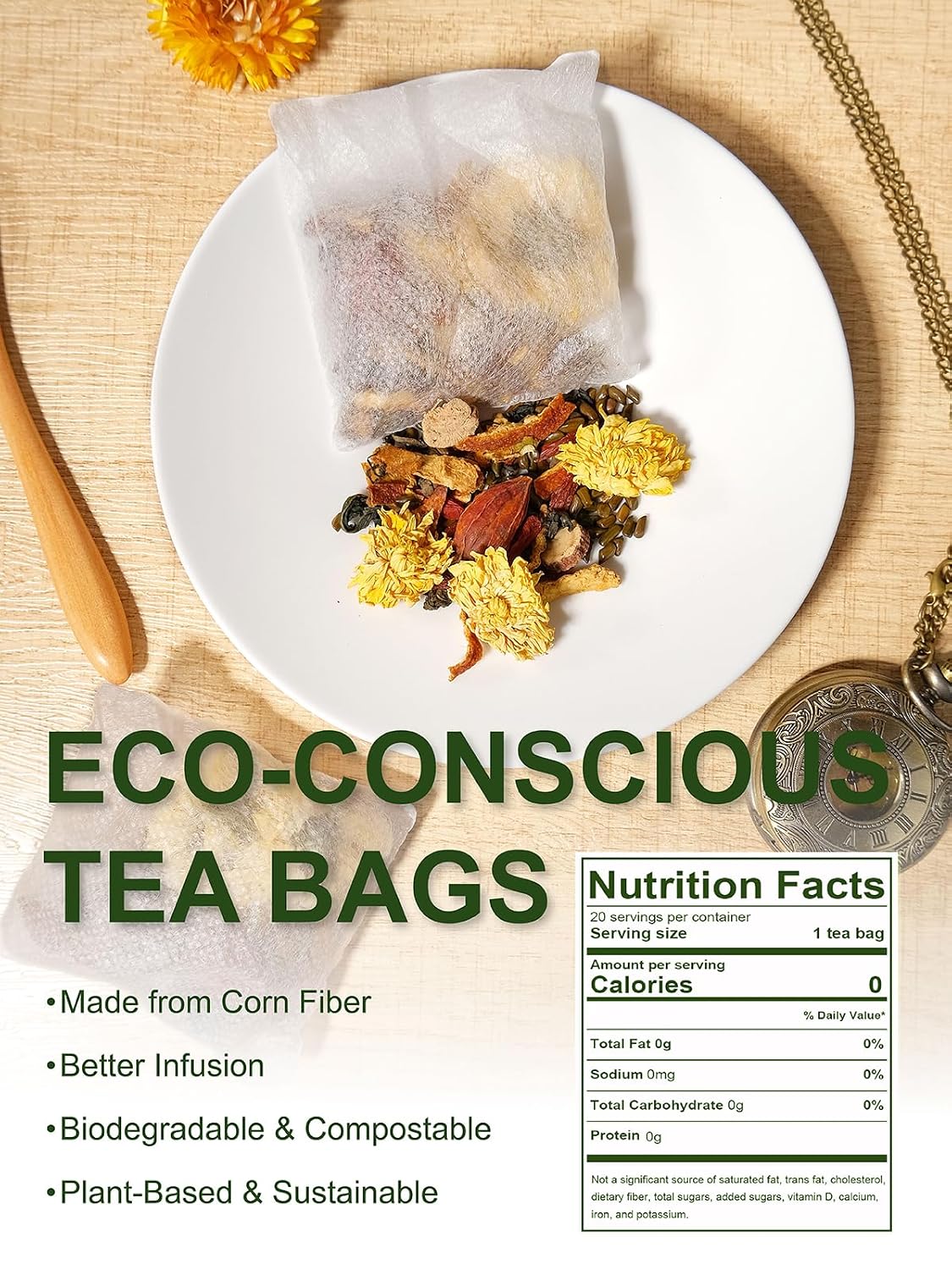 TeeLux Dandelion Leaf & Root Tea Bags, Natural Roasted Dandelion Root with Fresh Dandelion Leaf Herbal Tea, Caffeine Free, 100 Count