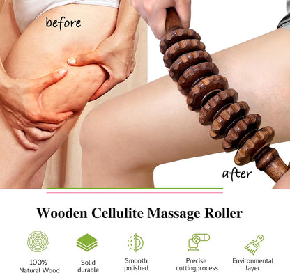 Manual Wood Therapy Massage Stick, Wooden Cellulite Muscle Roller for Legs | Body Sculpting, Lymphatic Drainage Massager, Wooden Massage Tools for Trigger Points Relief, Sore Muscle Recovery