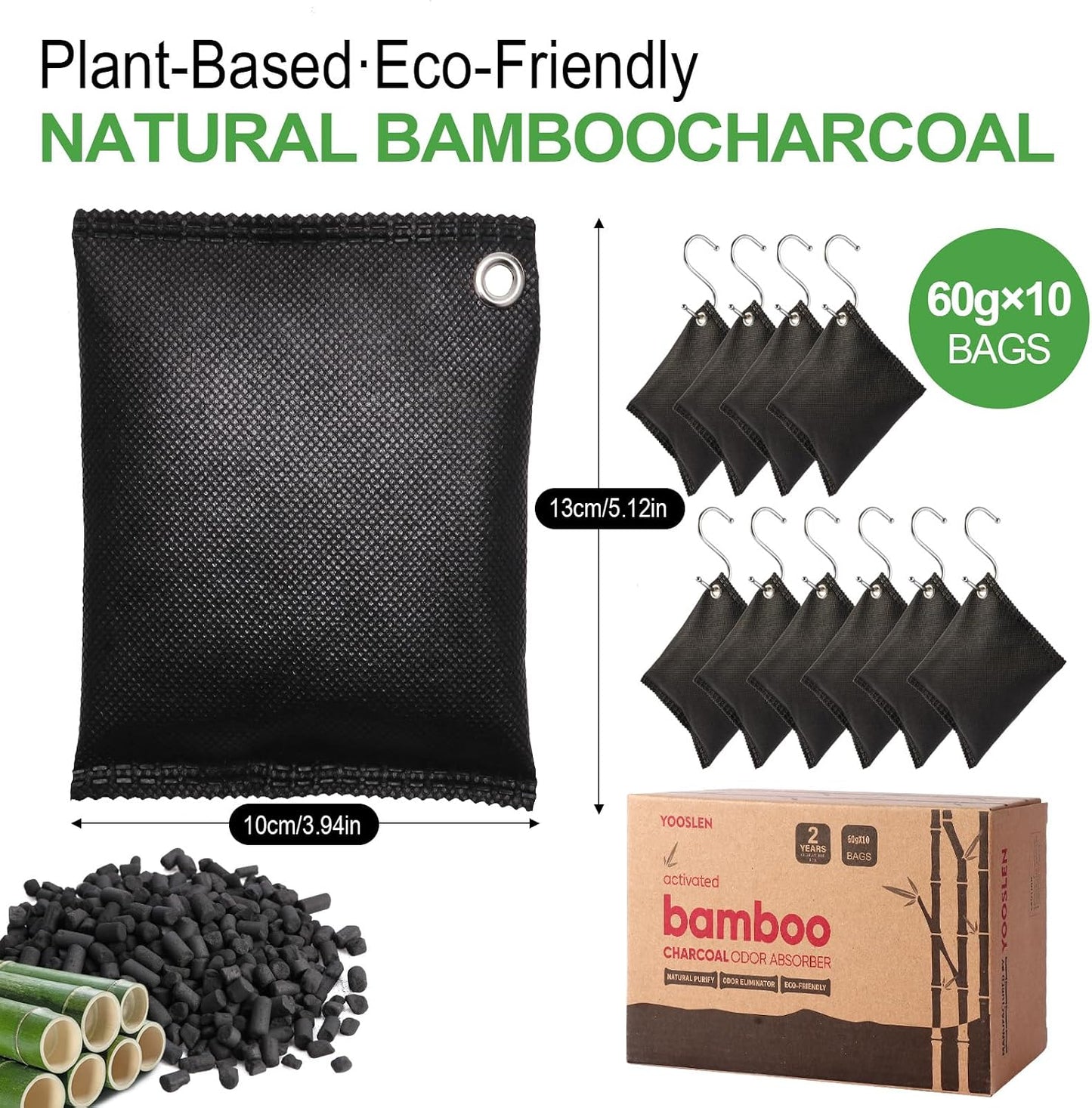 Activated Charcoal Odor Absorber, 10 Pack Natural Shoe Odor Eliminator, Bamboo Charcoal Air Purifying Bags, Sneaker Deodorizer and Moisture Absorbers for Clean Footwear, Shoe Odor Remover