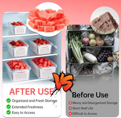 Watermelon Container with Strainer, Fruit Strainer Container with Lid 5 PCS | Sealed in All Aspects, No‑Leakage, Easy to Clean and Use, Sturdy and Durable, Premium Plastic Material, for Daily Kitchen Use