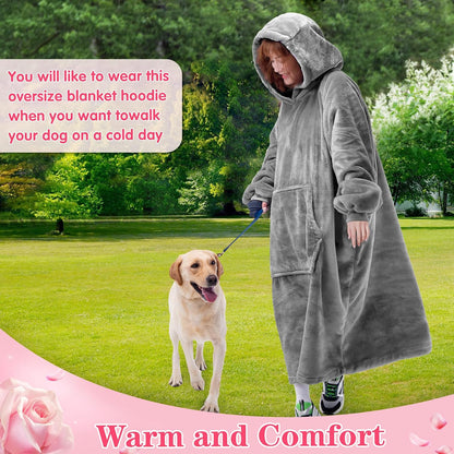 Wearable Blanket Sweatshirt Gifts for Women and Men, Warm and Cozy Giant Blanket Hoodie, Thick Flannel Blanket with Sleeves and Giant Pocket - Dark Gray