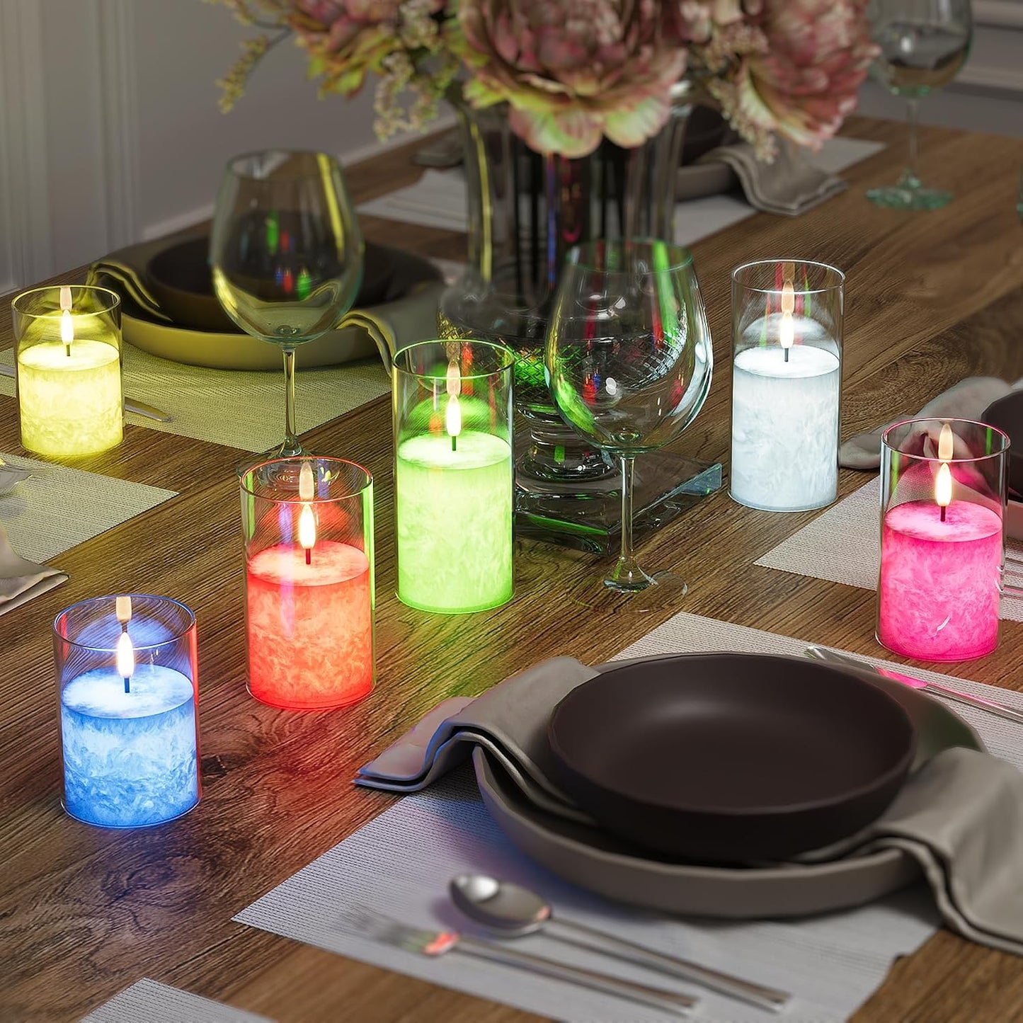 Battery Operated Flameless Candles with Remote & Timer, Gold Glass 3Pack | Real Wax Crystal Texture, D3×H4/5/6", 2/4/6/8H Timer, Dimming, Flickering Realistic LED Candles for Wedding Table Decor