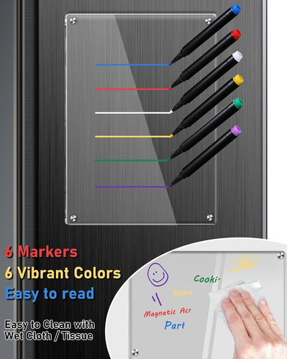 Weekly Acrylic Magnetic Calendar Dry Erase Board for Fridge, 12x16 in | Clear Weekly Planner Whiteboard for Refrigerator, Durable Material, Powerful Magnets, Smooth Writing and Easy Cleaning