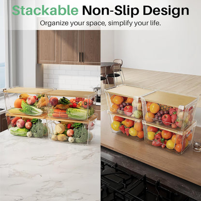 2 Set Pantry Organizer and Stackable Storage Kitchen,Sturdy and Durable Storage Basket for Potato, Onion, Garlic, Fruit, Vegetable, Produce, Clear Plastic Storage with Lid&Handle