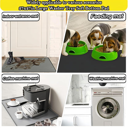 27×27inch Washer Drain Pan Silicone Mat, With Raised Edge Washing Machine Silicone Mat, Multi-function Non Slip, Soft Foldable Portable Waterproof Pad（black）