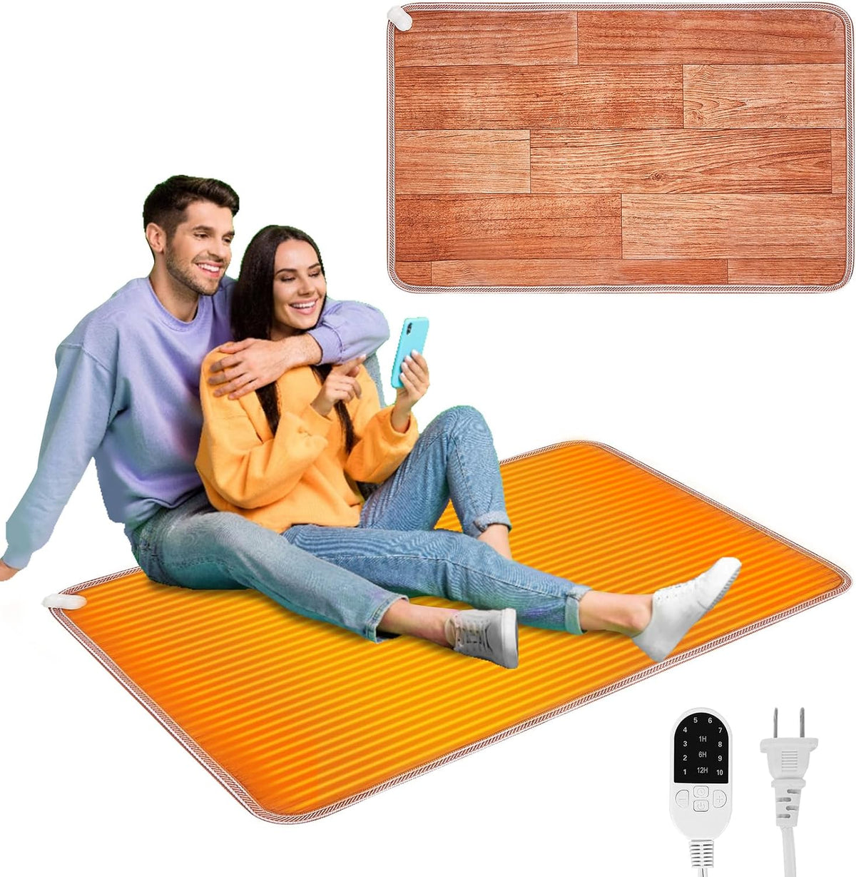 QOUBAI PVC 110V Heated Floor Mat Heater for Foot Warmer Under Desk 22 x 20 Inch Electric Heating Pad Energy Saving Carpet Pad Indoor Floor Heated Rug for Home Office Bathroom House Gray