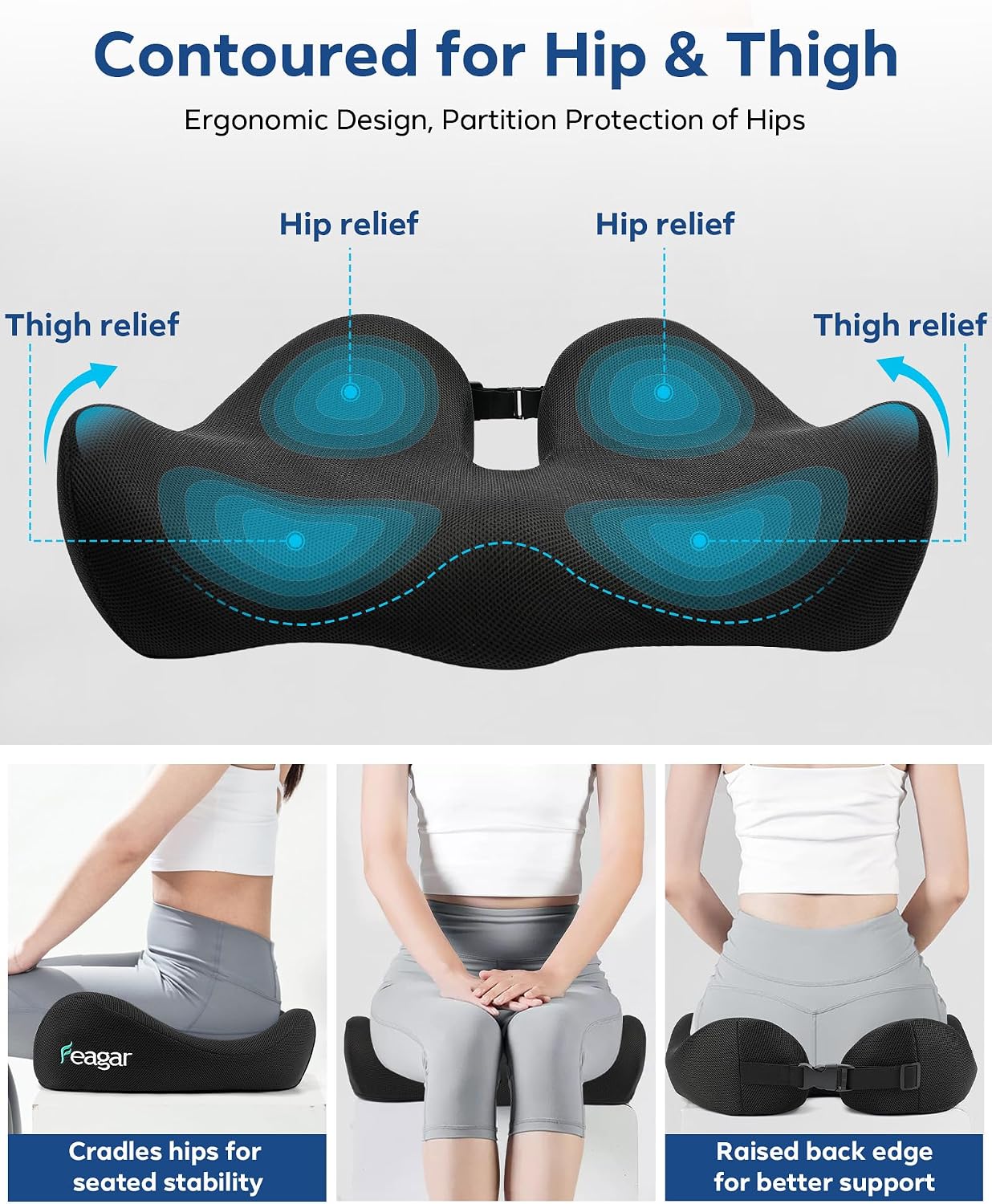 Seat Cushion for Office Chair - Memory Foam Tailbone Cushion | for Desk Chair, Car Seat and Wheelchair - Ergonomic Chair Pad for Hip and Lower Back Comfort - Washable Mesh Cover