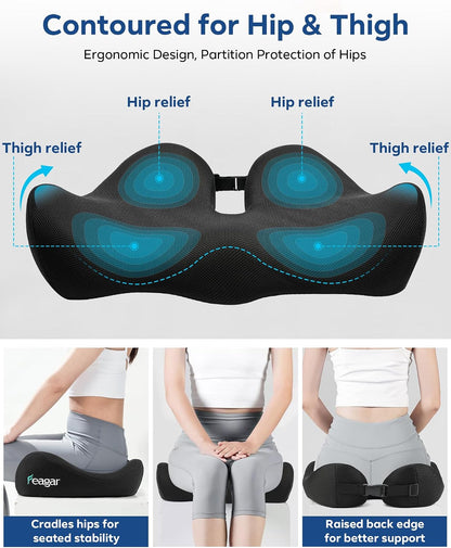 Seat Cushion for Office Chair - Memory Foam Tailbone Cushion | for Desk Chair, Car Seat and Wheelchair - Ergonomic Chair Pad for Hip and Lower Back Comfort - Washable Mesh Cover
