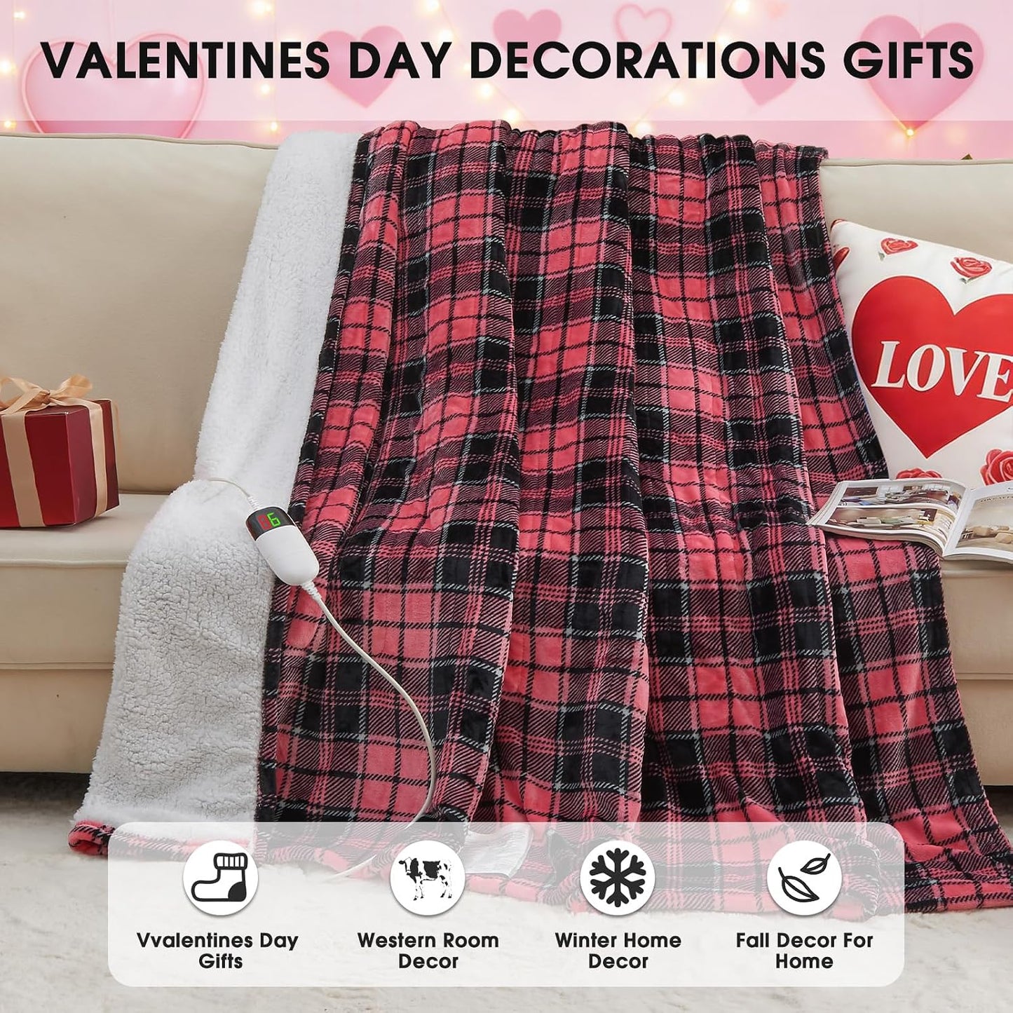 Heated Blanket Electric Throw 50X60 Heating Blanket with 10 Heating Levels 8 Hours Auto Off, Blue Plaid Sherpa Blankets Winter Warmer, Home Decor for Couch Bed Office,Gifts for Mom, Women,Washable