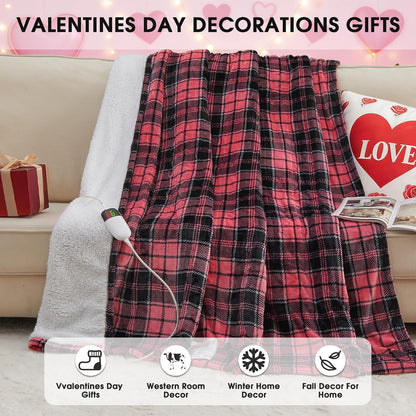 Heated Blanket Electric Throw 50X60 Heating Blanket with 10 Heating Levels 8 Hours Auto Off, Blue Plaid Sherpa Blankets Winter Warmer, Home Decor for Couch Bed Office,Gifts for Mom, Women,Washable
