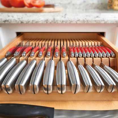 Rev-A-Shelf Trim-to-Fit Knife Block Drawer Insert Organizer with Separate Compartment for Kitchen Utensils, 55 Slot Storage Tray, Walnut, 4WDKB-WN-1