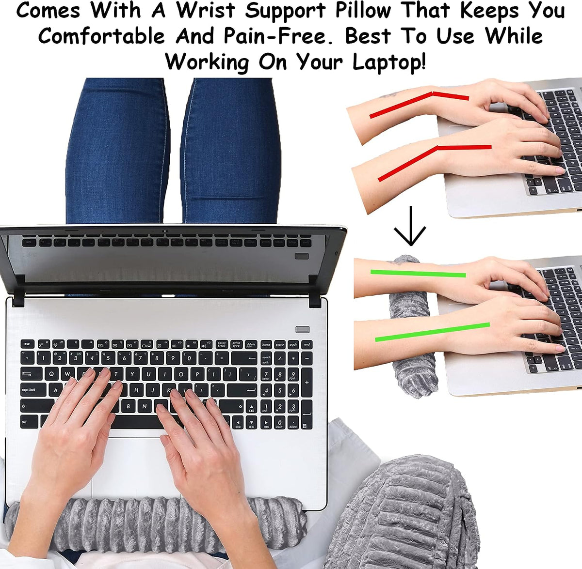 Homie Reading Pillow with Reading Light and Wrist Support, Has Arm Rests, and Back Support for Bed Rest, Lounging, Reading, Working on Laptop, Watching TV (Gray)
