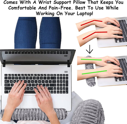 Homie Reading Pillow with Reading Light and Wrist Support, Has Arm Rests, and Back Support for Bed Rest, Lounging, Reading, Working on Laptop, Watching TV (Gray)