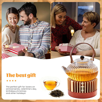 Inmorven Teapot Warmer, Aluminum Tea Warmer with Wooden Base, Candle Heater for Heating Tea, Coffee, Milk, Food,Camping and Traveling, Suitable for All Teapots-S