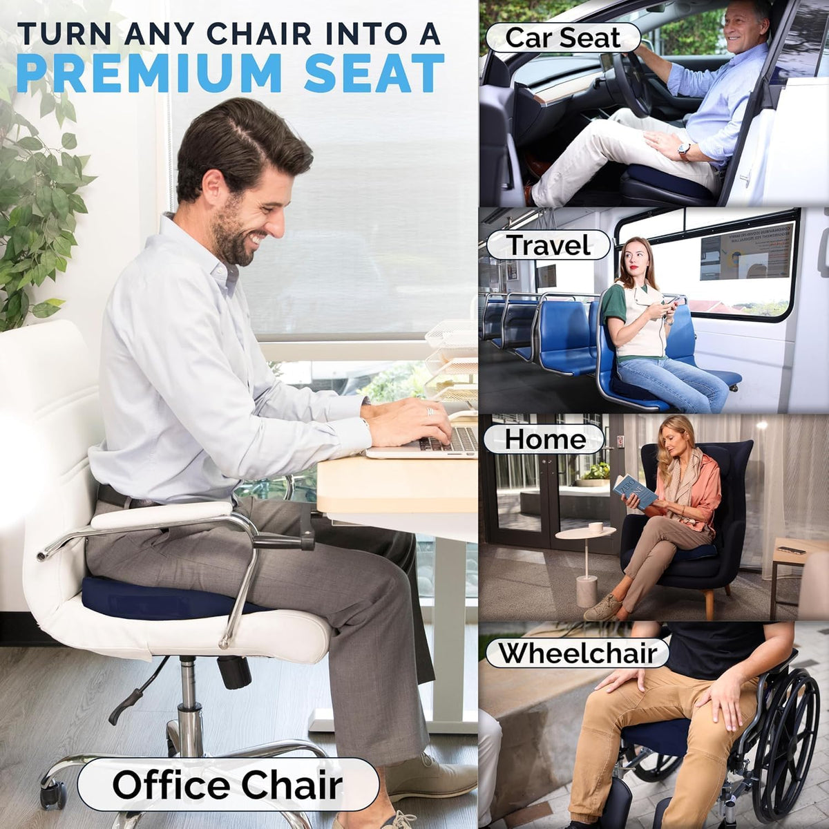 ComfiLife Doctor Recommended Seat Cushion - Premium Gel & Memory Foam Office Chair, Car Seat, Lifting Cushion - Chair Cushions for Back & Sciatica Relief - Seat Cushions for Office & Desk (Black)