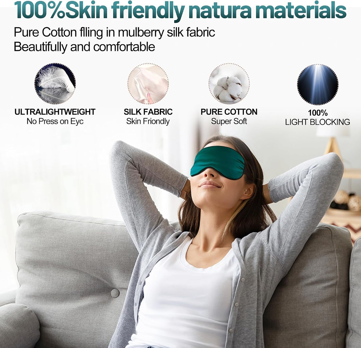 Silk Sleep Mask, Blackout Eye Mask for Sleeping with Adjustable Strap