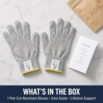 ASG Premium ANSI A5 Cut Resistant Gloves, Food Grade HPPE,Mandoline & Oyster Shucking, Kitchen Safety Gloves for Chefs