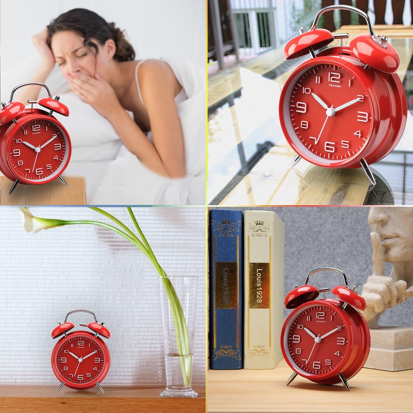 Peakeep Loud Alarm Clock for Heavy Sleepers Adults, Metal 4.5 Inches | Twin Bell Battery Operated Analog Alarm Clocks for Bedrooms Kids' Room Decoration (Jewel Blue)