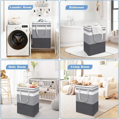 BlissTotes 3-Pack Laundry Basket, Collapsible Laundry Hamper, Grey, 75L | Laundry Clothes Hamper, Hampers for Bedroom, Freestanding Hamper with Handles, Clothes Laundry Basket