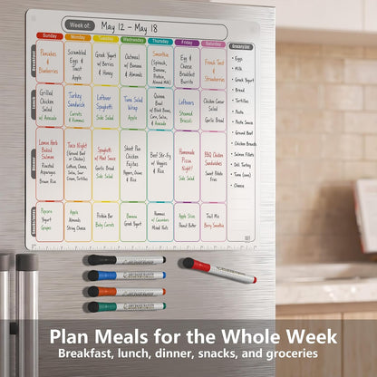 Magnetic Calendar for Fridge, Dry Erase Weekly Planner, 13" x 16.9" | Strong Magnetic Hold, Vertical Weekly Layout, Large Daily Spaces, Easy to Clean, Color-Coded, Dual-Magnet Markers & Eraser