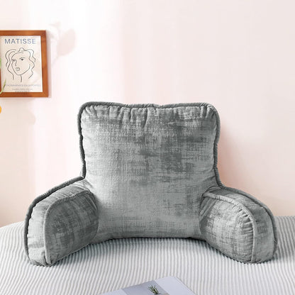 DIY Assembly Art Velvet Backrest Reading Bed Rest Pillow with Arms & Pockets, 18" H for Sitting in Bed Couch Sofa, Back Support Cushion with Removable Cover, 20"x18"x17", Aqua