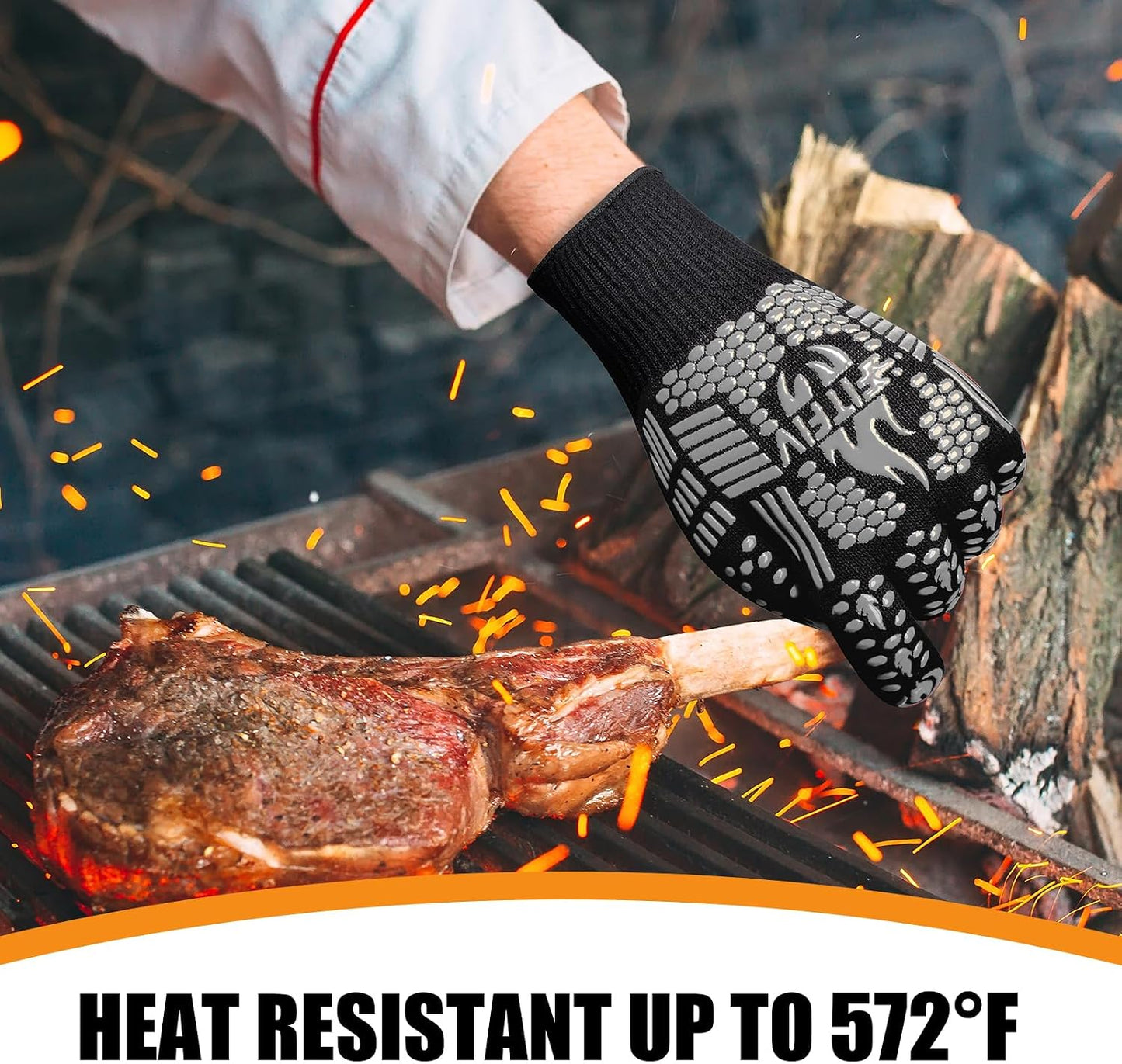 BBQ Gloves, Oven Gloves, 1472°F Extreme Heat Resistant Barbecue Gloves, Silicone Non-Slip Oven Mitts, Kitchen for Cooking, Grilling, and Baking