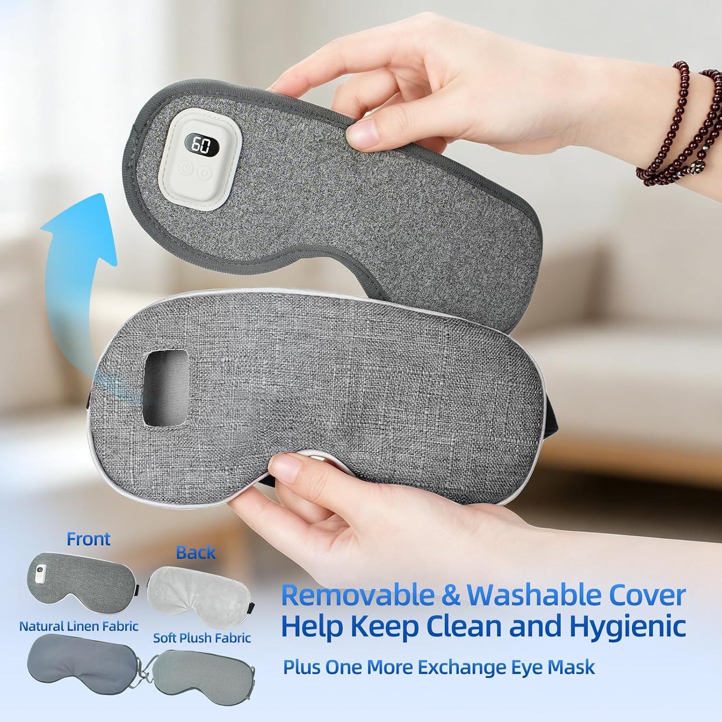 Cordless Heated Eye Mask, 5 Temperature & 5 Timer Settings, Warm Compress Eye Mask for Dry Eyes Eye Strain Headache Relief, Improve Sleep, Heating Eye Mask with Extra Bonus Eye Cover, Dark Gray