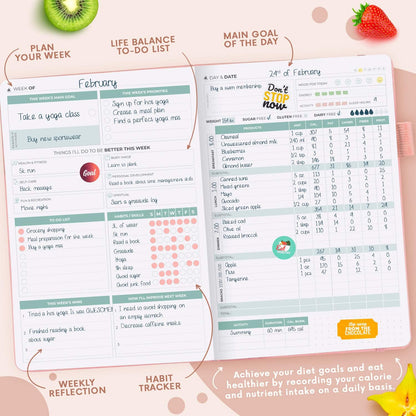 Clever Fox Wellness Planner & Food Journal for Weight Loss, A5 Orange | 5.8"x8.3" nutrition & exercise tracker for women tracking meals, diet & symptom diary, calorie counter notebook, stickers