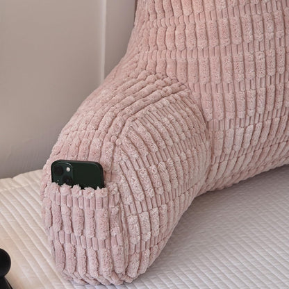 Faux Fur Reading Pillow for Sitting in Bed, Large Backrest Bed Pillow with Arms, Back Support Pillow for Lounging Bedrest, Beige