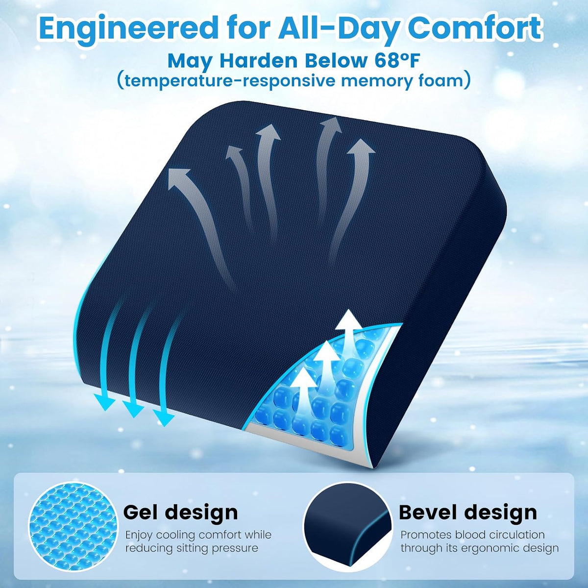 Wheelchair Seat Cushion Cooling Gel Memory Foam Chair Cushion