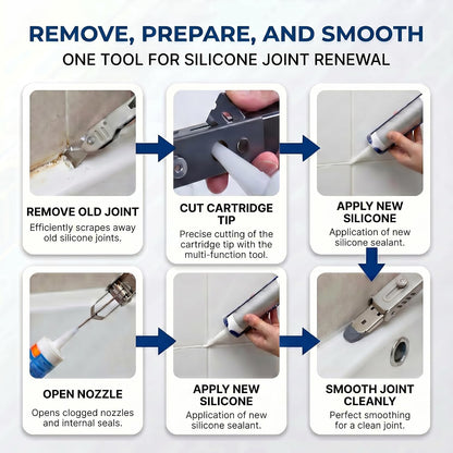6-in-1 Caulking Tool Kit for Removing Old Caulk and Smoothing New Sealant, Stainless Steel Caulk Remover with 5 Silicone Pads for Bathroom, Kitchen, Window, Sink and Tile