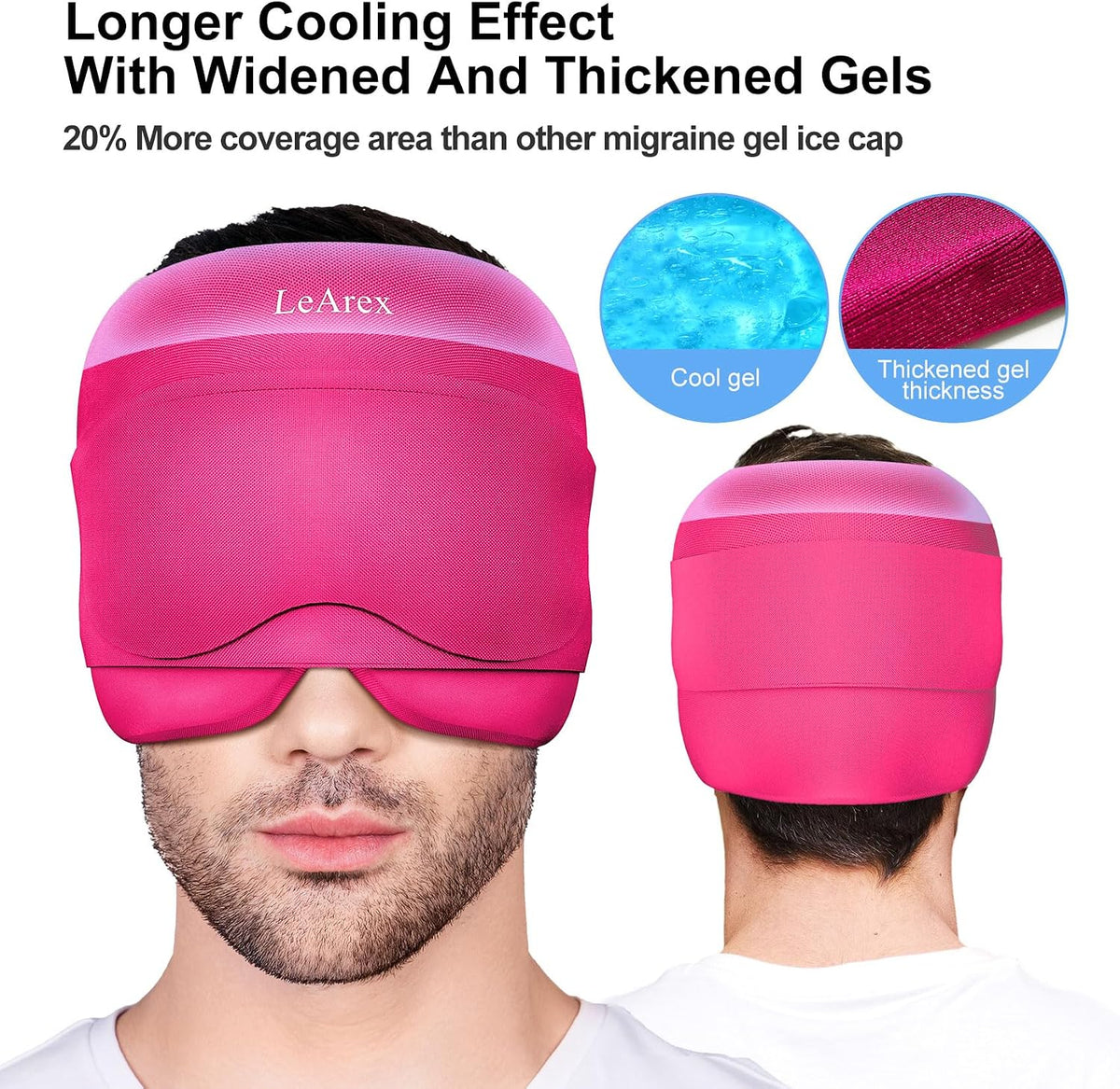 2 in 1 Migraine Relief Cap with Gel Eye Mask, Headache Relief Cap Ice Head Wrap Hot and Cold Therapy Hat Gift for Women for Headache Puffy Eyes Sinus and Tension Stress Relief (Light Purple)