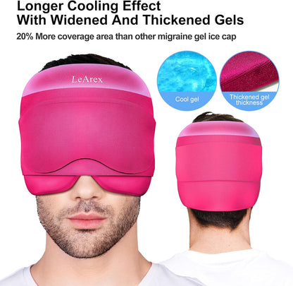 2 in 1 Migraine Relief Cap with Gel Eye Mask, Headache Relief Cap Ice Head Wrap Hot and Cold Therapy Hat Gift for Women for Headache Puffy Eyes Sinus and Tension Stress Relief (Light Purple)