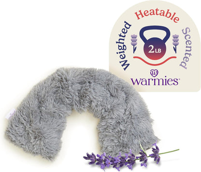 warmies Microwavable Shoulder Heating Pad, Neck Warmer & Heat Pack, Snowy | Steady Pressure, Cooling Relief, Scented with Calming French Lavender, Microwave 30 sec, Freeze 2-3 hrs, Soft Faux Fur