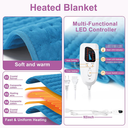 Heating Pad,Heated Blanket,Heating Pad for Back Neck,Grey,24x12 Inch | Electric Heating Pad,Dry/Moist Heat Heating Pads,Heating Pads for Shoulder,Abdomen,Heat Pad for Women Men,Birthday Gift