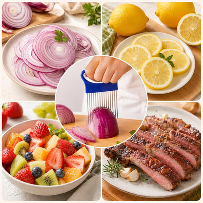 4 Pcs Onion Holder Slicing with Protective Cover, Assistant ToolStainless Steel